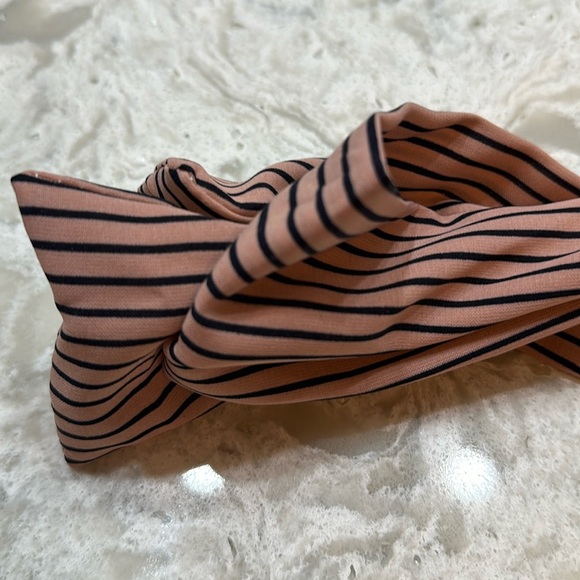 Hair Wrap Tie Bow Wire Headband Blush Pink Black Stripe - Picture 3 of 4
